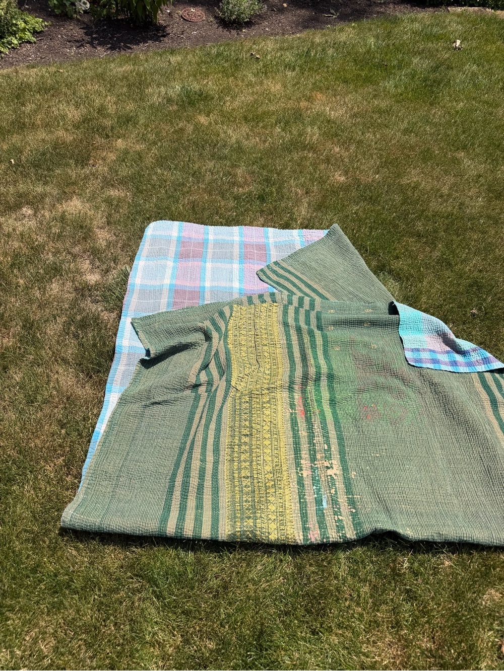 Vintage Handmade Kantha Quilt | Reversible Cotton Bohemian Throw
